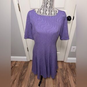 Julian Taylor classy purple Swirl jacquard knit fit & flare Dress short sleeve